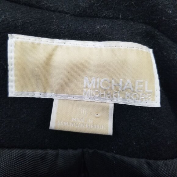 Michael Kors 10 Black Pea Coat Wool Blend Toggle Closure Hood Military Officer - Picture 4 of 6